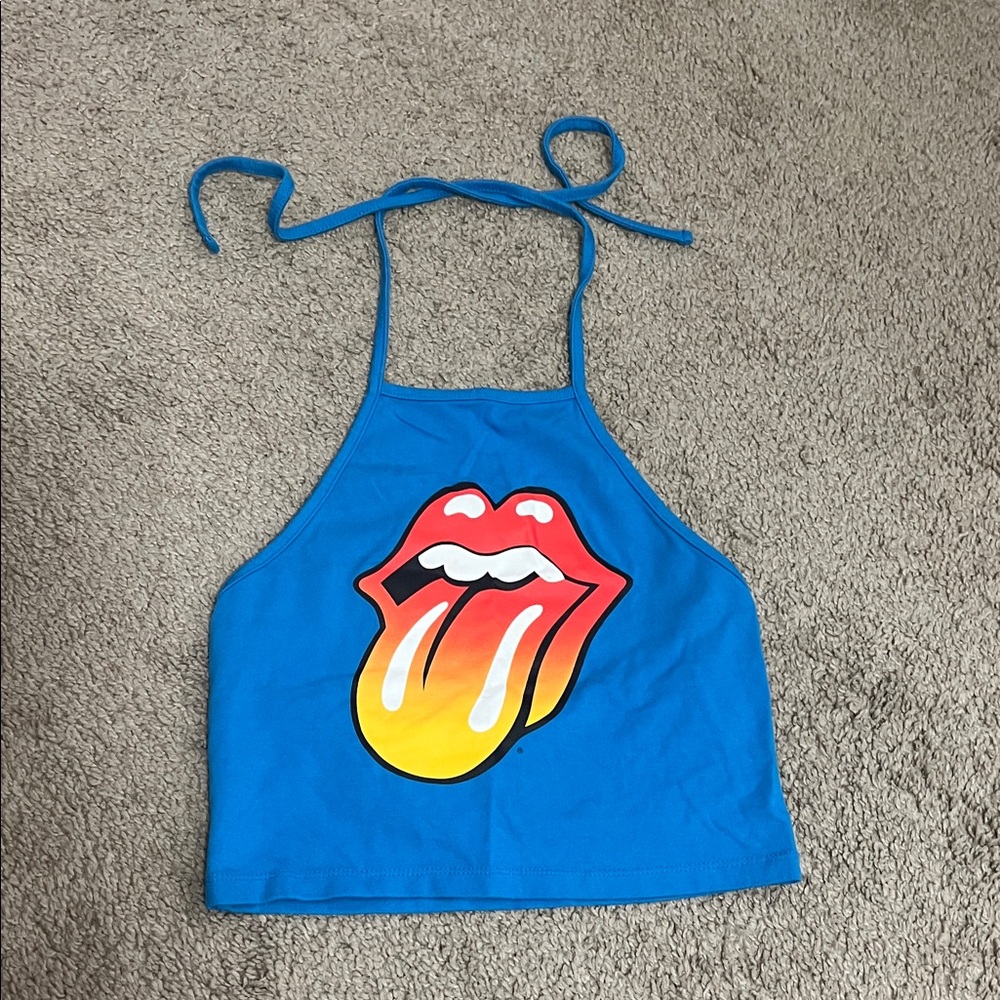 Rolling Stones Blue Halter Crop Top